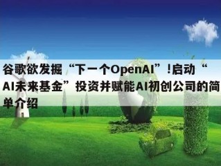 谷歌欲发掘“下一个OpenAI”!启动“AI未来基金”投资并赋能AI初创公司的简单介绍