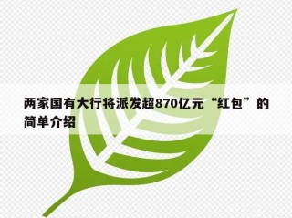 两家国有大行将派发超870亿元“红包”的简单介绍
